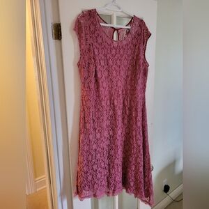 Women's 16 Addition Elle Eyelet High Low Lined Short Sleeve Mauve Dress